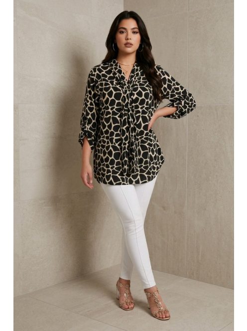 ANI nagyméretű masnis blúz - barna/bézs leopárd