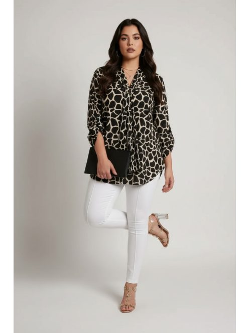 ANI nagyméretű masnis blúz - barna/bézs leopárd