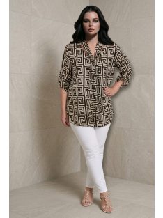 ANI nagyméretű masnis blúz - barna/bézs labirintus