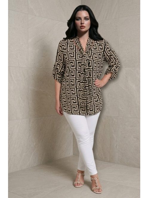 ANI nagyméretű masnis blúz - barna/bézs labirintus