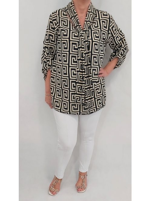 ANI nagyméretű masnis blúz - barna/bézs labirintus