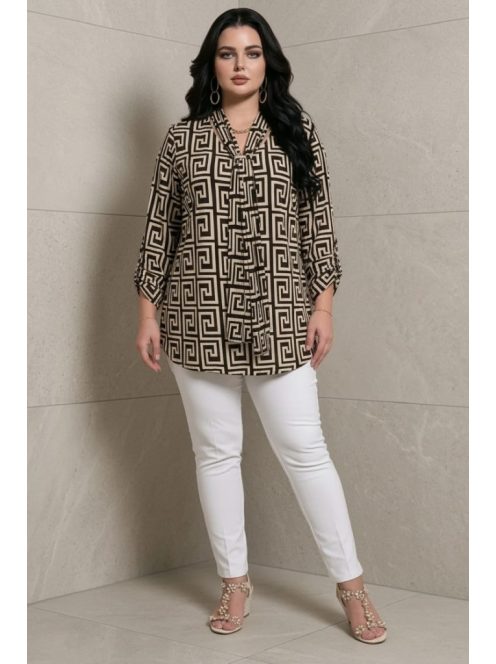ANI nagyméretű masnis blúz - barna/bézs labirintus