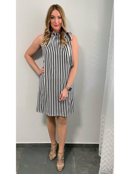 CAROL húzott nyakú ruha - fekete csíkos