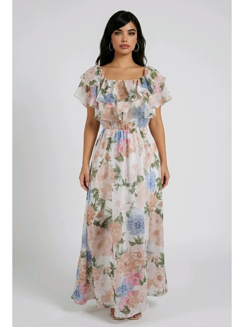 ELIA muszlin maxiruha - kék/pink virággal