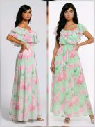 ELIA muszlin maxiruha - zöld/pink