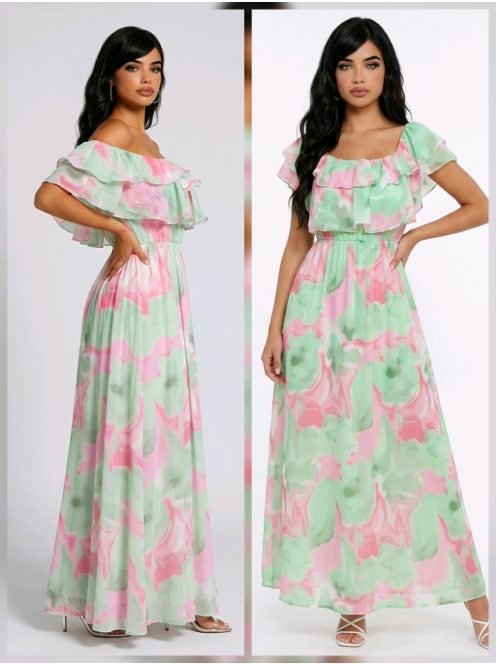 ELIA muszlin maxiruha - zöld/pink