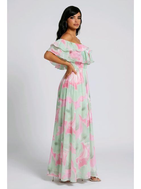 ELIA muszlin maxiruha - zöld/pink