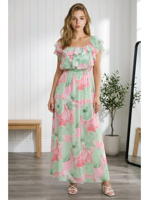 ELIA muszlin maxiruha - zöld/pink