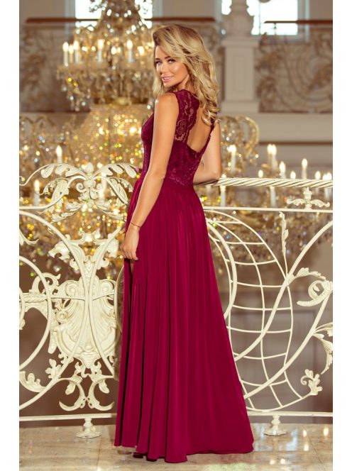 LEA hosszú ujjatlan ruha csipke felsőrésszel - bordó