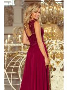 LEA hosszú ujjatlan ruha csipke felsőrésszel - bordó