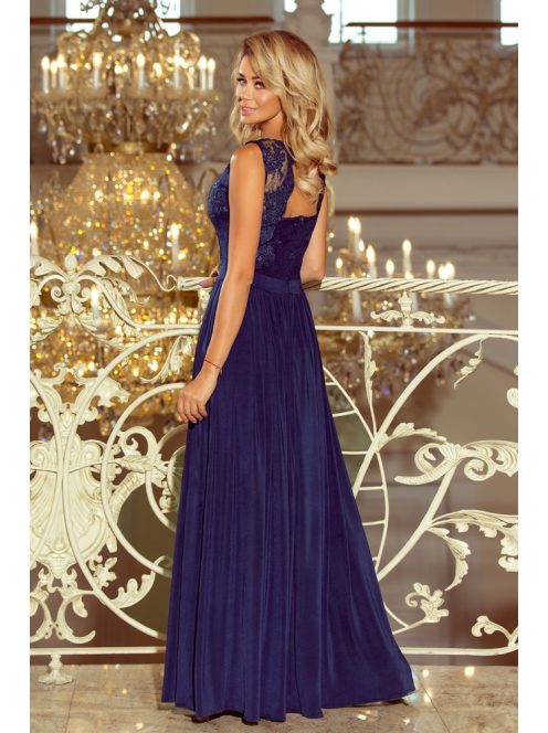 LEA sötétkék hímzett maxiruha