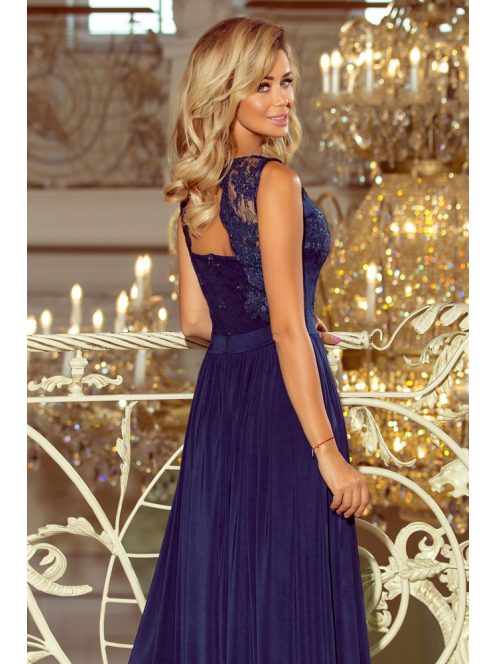 LEA sötétkék hímzett maxiruha