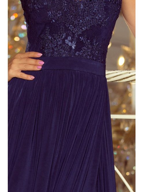 LEA sötétkék hímzett maxiruha