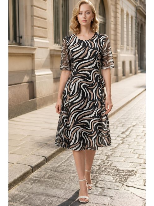 ALIZ oldalt megkötős ruha (L-4XL) - barna/fekete