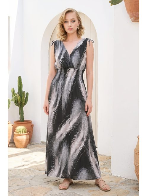 AMINA színes maxiruha - bézs minta