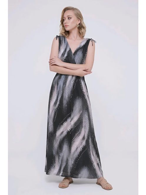 AMINA színes maxiruha - bézs minta