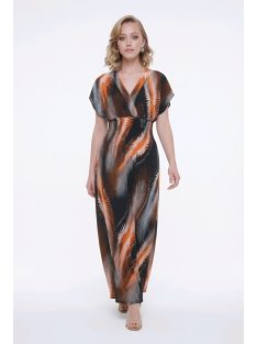 ANNI ejtett vállú maxiruha - narancs/fekete