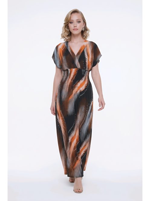 ANNI ejtett vállú maxiruha - narancs/fekete