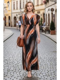 ANNI ejtett vállú maxiruha - narancs/fekete