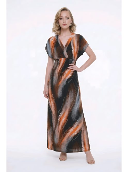 ANNI ejtett vállú maxiruha - narancs/fekete