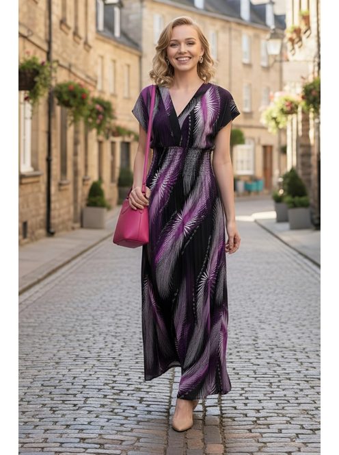 ANNI ejtett vállú maxiruha - pink/fekete