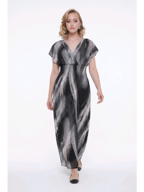 ANNI ejtett vállú maxiruha - bézs/fekete