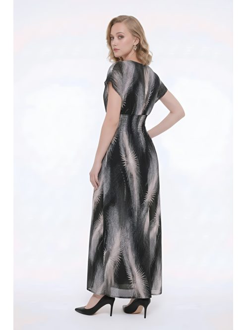 ANNI ejtett vállú maxiruha - bézs/fekete