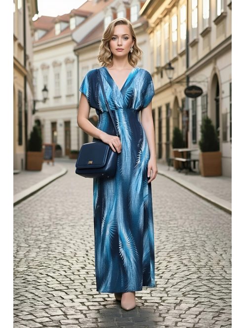 ANNI ejtett vállú maxiruha - türkiz/sötétkék