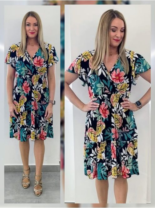 AMY fodros vállú ruha - fekete alapon