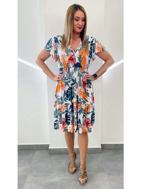 AMY fodros vállú ruha - fehér alapon