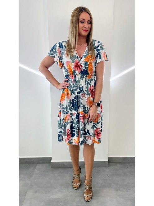 AMY fodros vállú ruha - fehér alapon