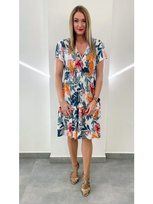 AMY fodros vállú ruha - fehér alapon