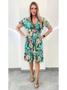 AMY fodros vállú ruha - zöld alapon