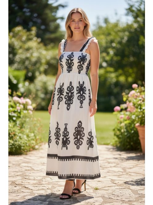 MADLEN vállpántos ruha - fehér/fekete