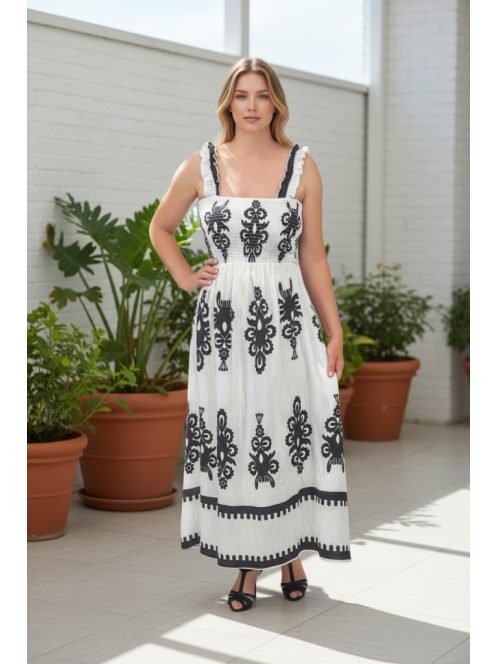 MADLEN vállpántos ruha - fehér/fekete