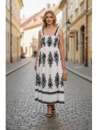 MADLEN vállpántos ruha - fehér/fekete