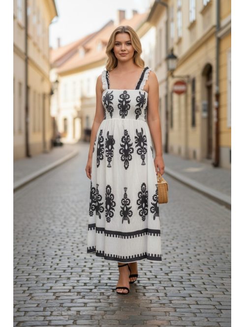 MADLEN vállpántos ruha - fehér/fekete