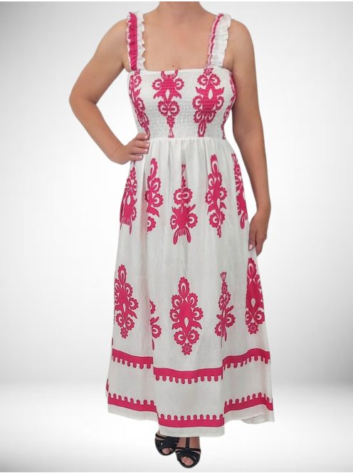 MADLEN vállpántos ruha - fehér/magenta