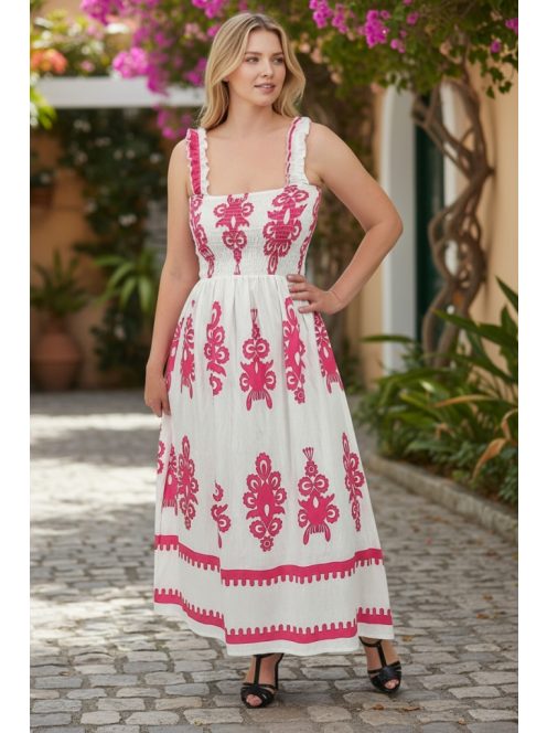 MADLEN vállpántos ruha - fehér/magenta