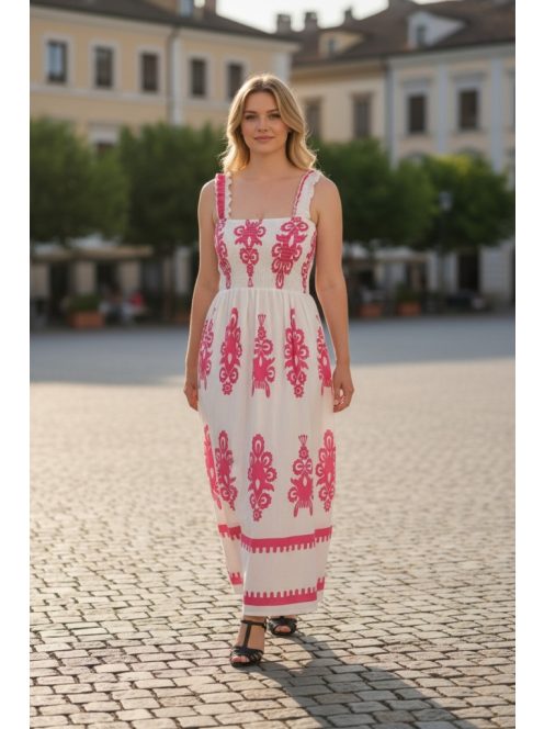 MADLEN vállpántos ruha - fehér/magenta