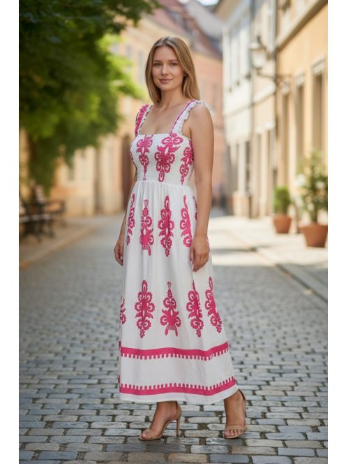 MADLEN vállpántos ruha - fehér/magenta