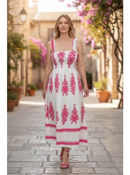 MADLEN vállpántos ruha - fehér/magenta