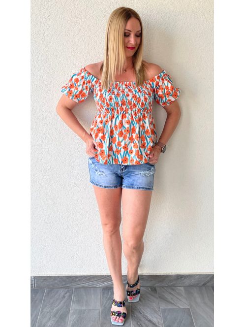NEW COLLECTION rövidujjú felső - narancs virággal
