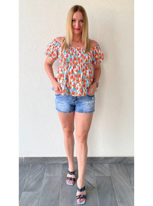NEW COLLECTION rövidujjú felső - narancs virággal