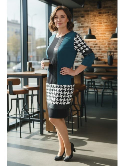 BELLA EXTYN ruha pepita mintával - petrol