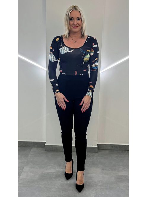 BARBI  női felső - fekete virágos