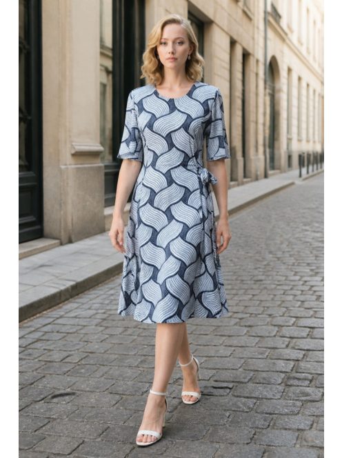ALIZ oldalt megkötős ruha (L - 4XL) - sötétkék/fehér