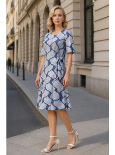 ALIZ oldalt megkötős ruha (L - 4XL) - sötétkék/fehér