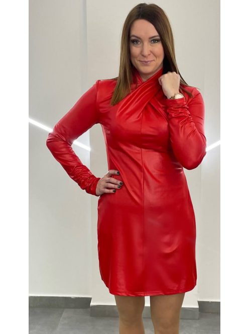 Csavart nyakú latex ruha - piros