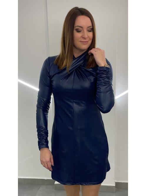 Csavart nyakú latex ruha - sötétkék